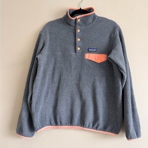 Patagonia Men’s Gray Fleece Pullover with Coral Accents
